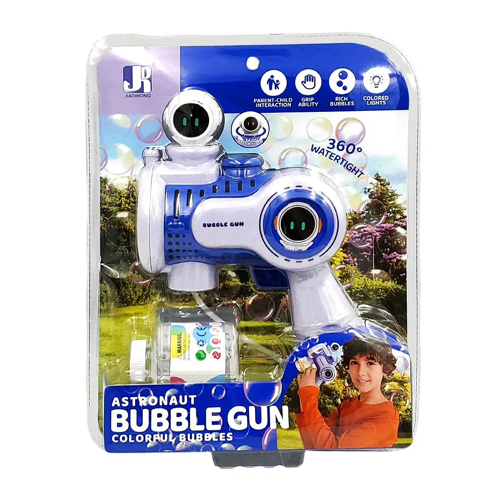 Pistola lanza burbujas infantil, de aspas con figura de astronauta + botella