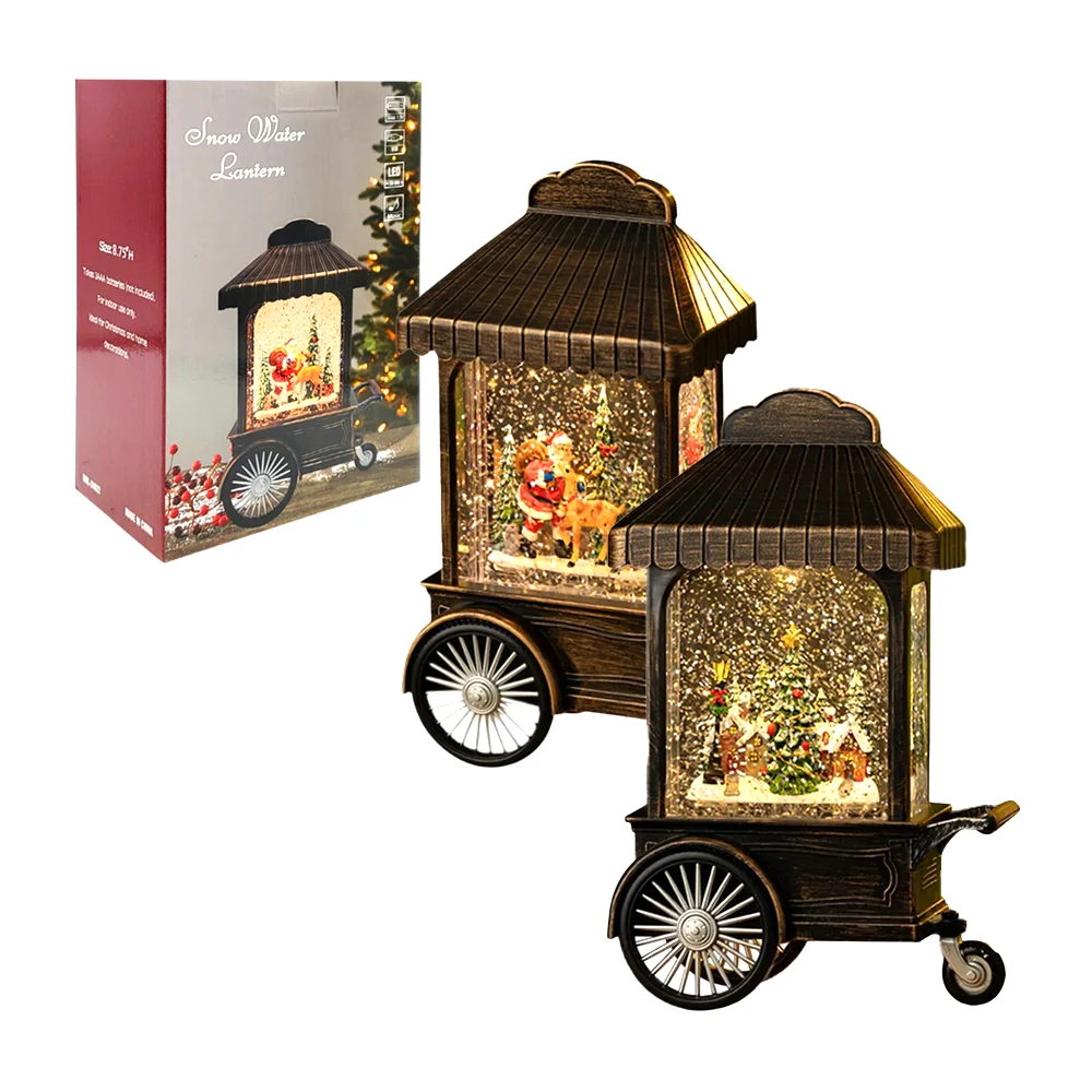 Adorno decorativo navideño musical en forma de carrito y figura encapsulada