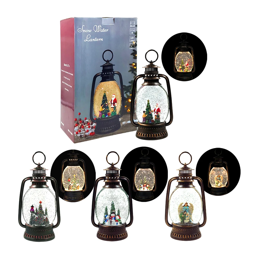Adorno navideño musical vintage en forma de lámpara 32cm y figura encapsulada