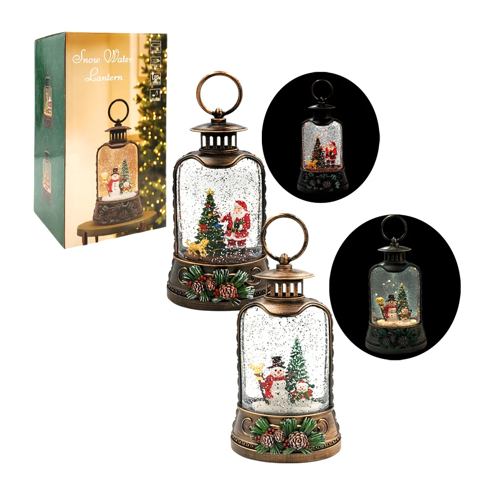 Adorno decorativo navideño en forma de lámpara vintage y figura encapsulada