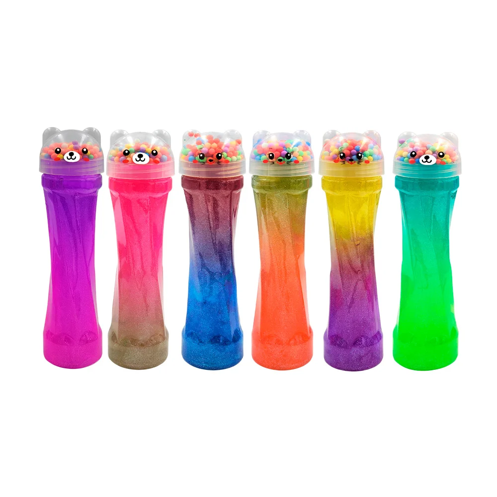 Slime multicolor con tapa diseño de oso + bolitas de unicel, variedad de color