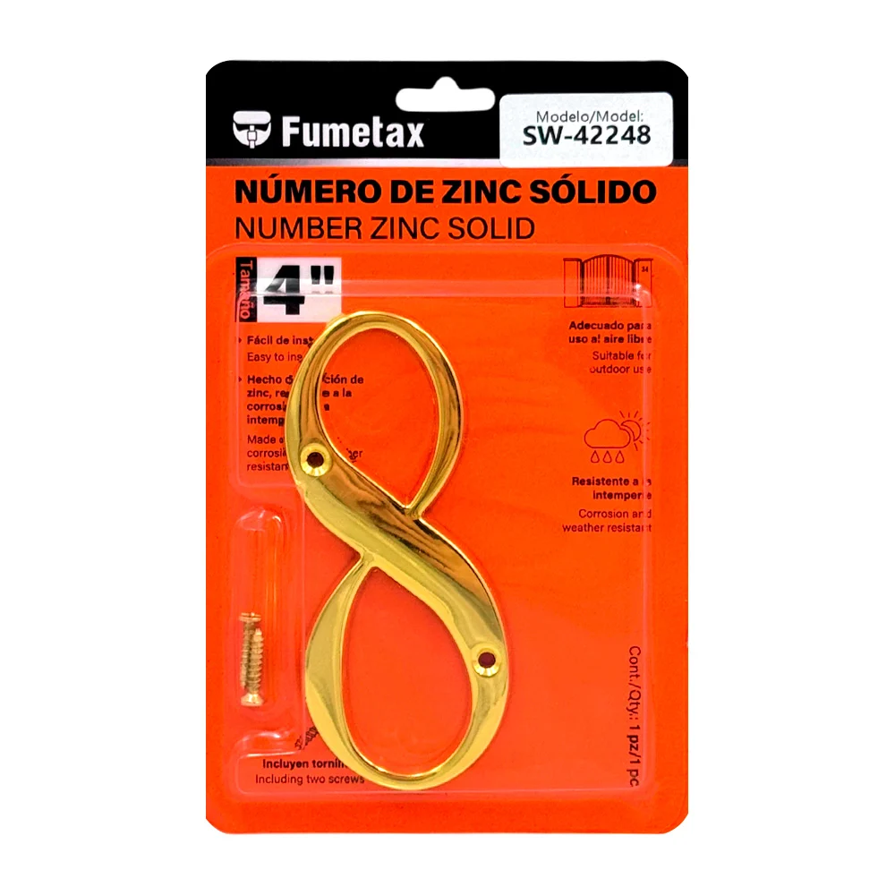 Número 8 de zinc sólido fumentax, 4in para exterior / sw-42248