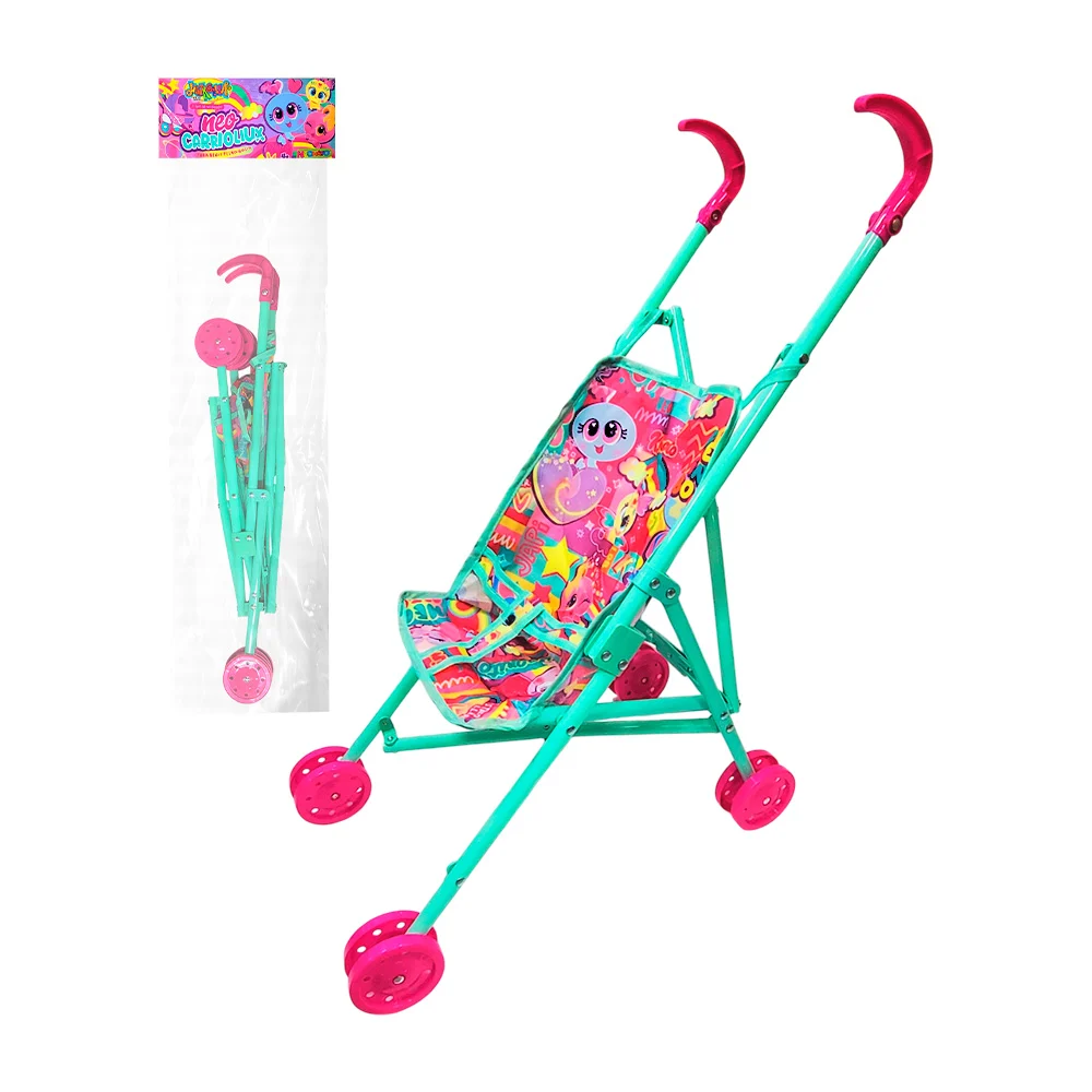 Carriola de juguete infantil, plegable, plástica, con estampado de personajes
