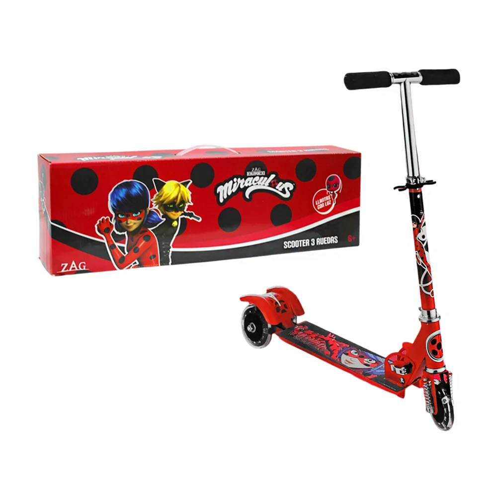 Scooter infantil armable con diseño de ladybug y catnoir con luz led