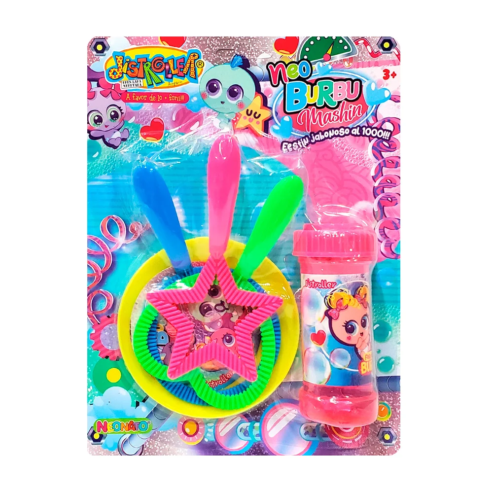 Set de burbujas con tazoncito y cucharas sopladoras con formas variadas