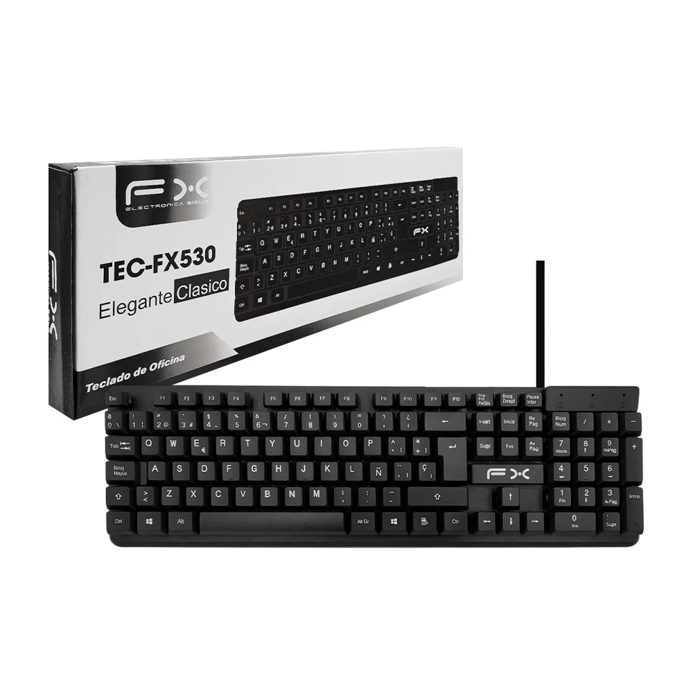 Teclado fx alámbrico con diseño clásico elegante para oficina / tec-fx530