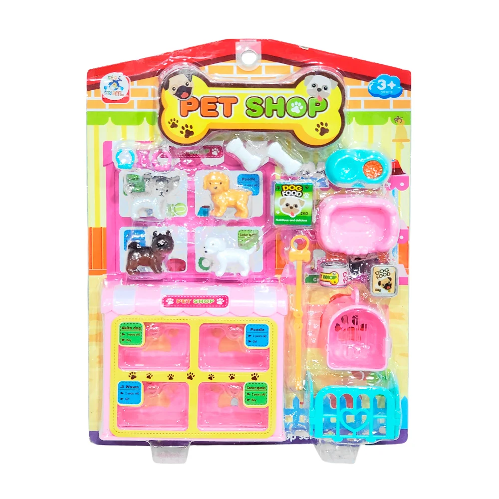 Set de juguete con temática de tienda de mascotas, variedad de accesorios