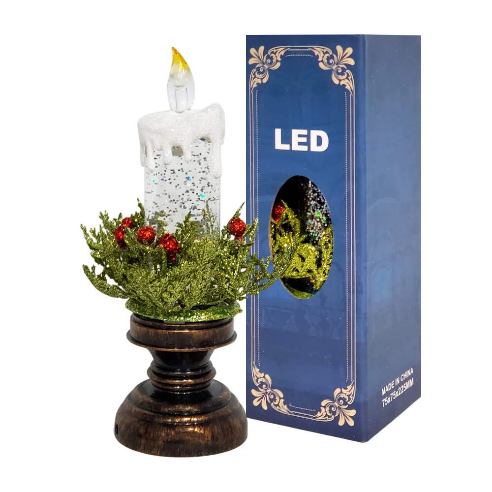 1pza Lámpara led en forma de vela con diamantina interna y detalles brillantes