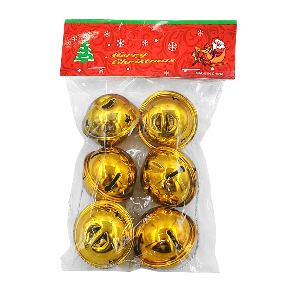 Paquete con 6 cascabeles metálicos medianos, dorados / yong-2399