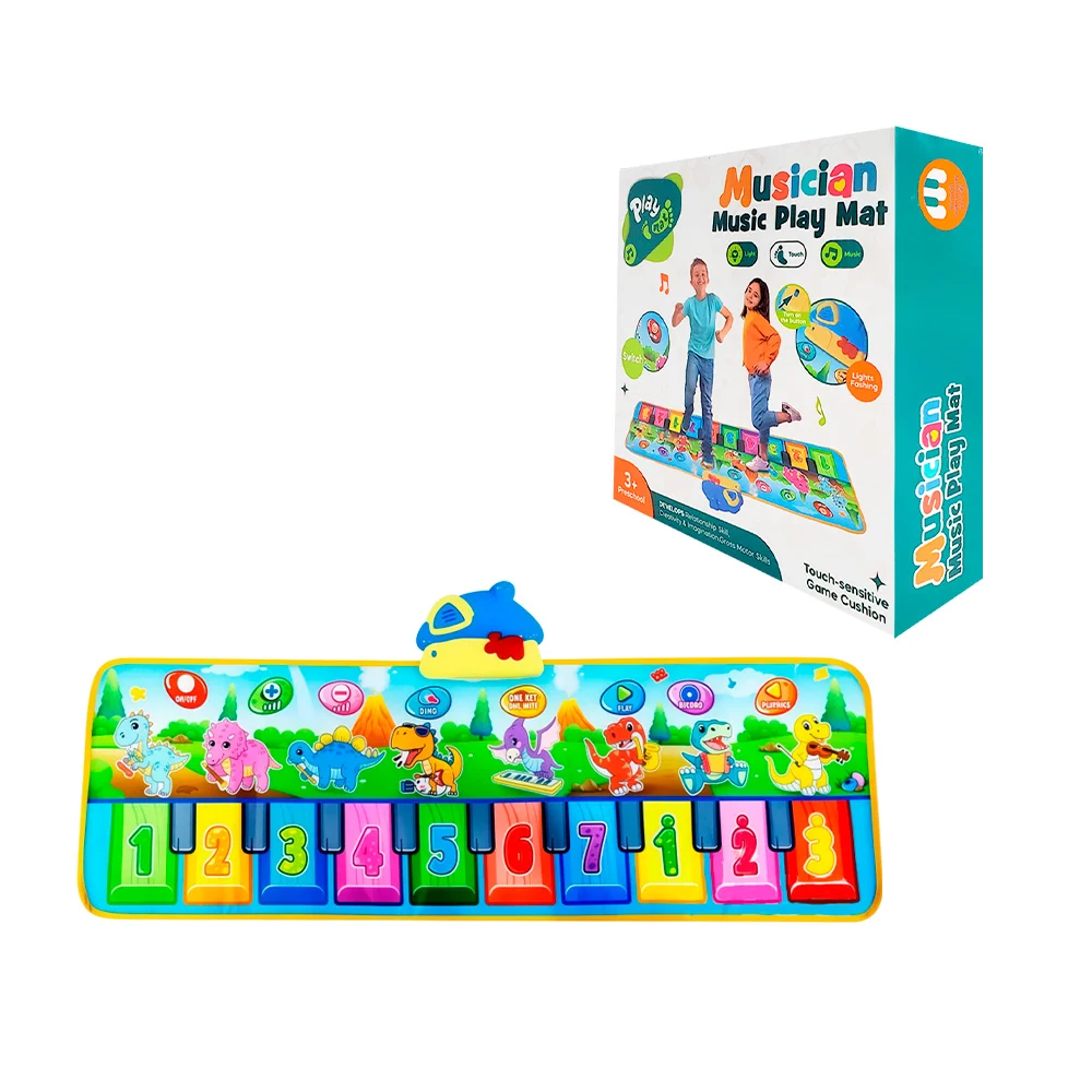 Tapete musical infantil en forma de teclado y estampado de animales animados