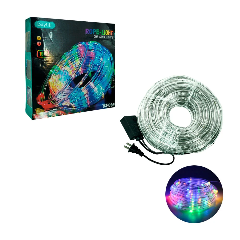 Serie de luces navideña tipo manguera transparente multicolor de 15m / zsd-086