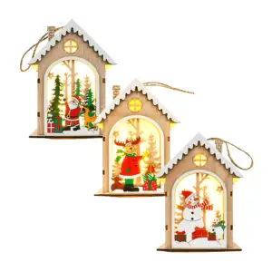 1pza Adorno colgante en forma de casita con personajes navideños y es…