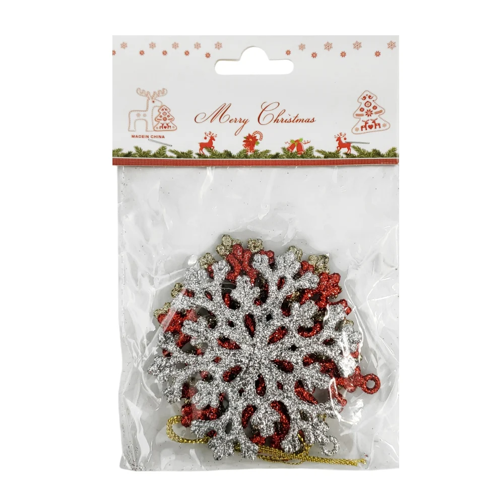 Paquete con 3 mini copos de nieve colgantes con brillantina, 7cm, color surtido