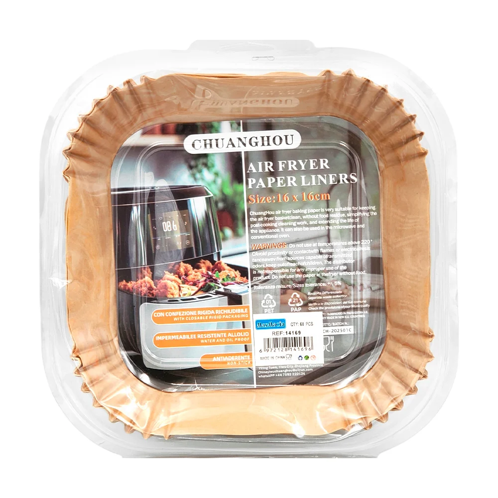 Paquete de 60 papeles encerados para freidora de aire con medida de 16x16cm