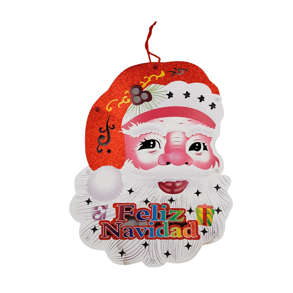 Adorno colgante decorativo, en forma de cara de santa claus con iluminación led