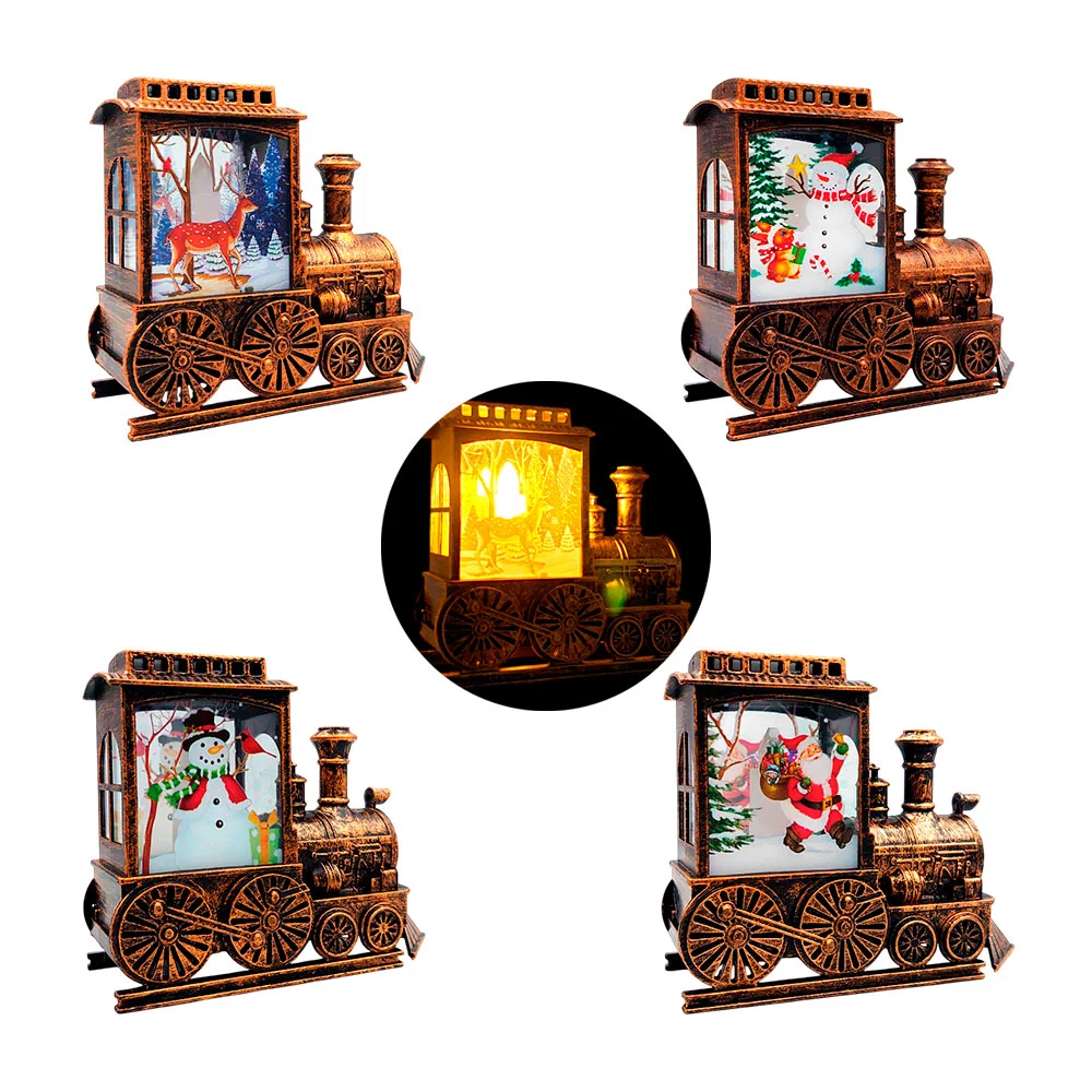1pza Mini tren locomotora navideña con mini luz led cálida y estampado navideño