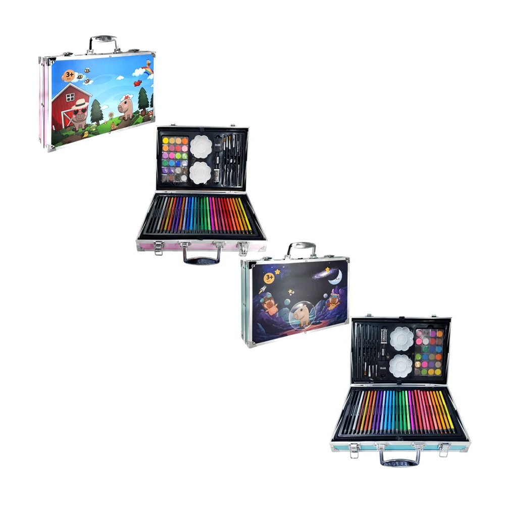 Estuche maletín con estampado de capibara y 145 accesorios de arte, usos varios