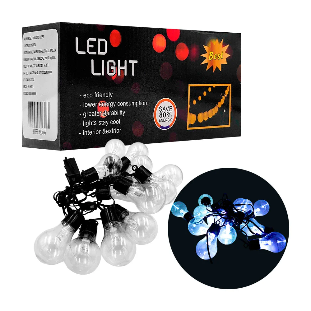 1pza Serie guirnalda decorativa en forma de focos navideños e iluminación blanca