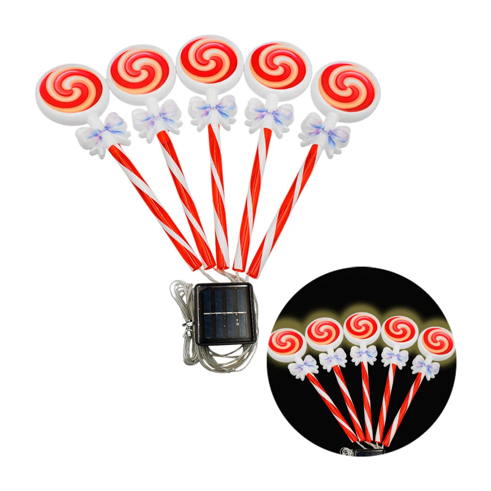 Paquete con 5 decoraciones de jardín en forma de paletas navideñas led cálidas