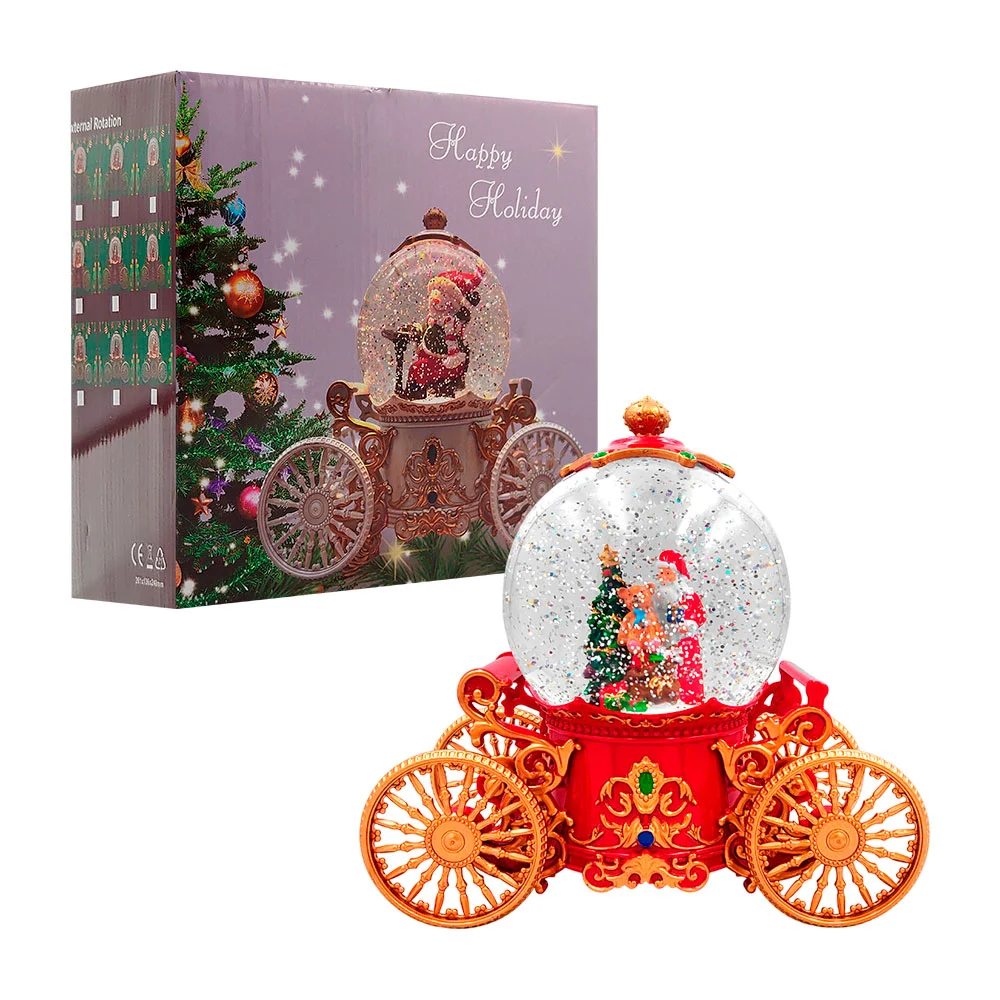 Adorno navideño en forma de carruaje redondo con mini figura interna y luz led