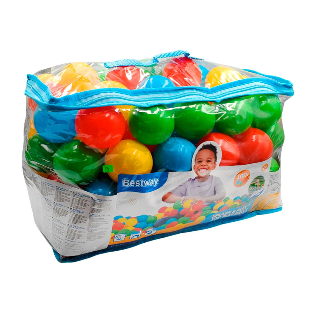 Bolsa con 100 pelotas de 6.5cm, plástico suave de colores, variedad / 52027