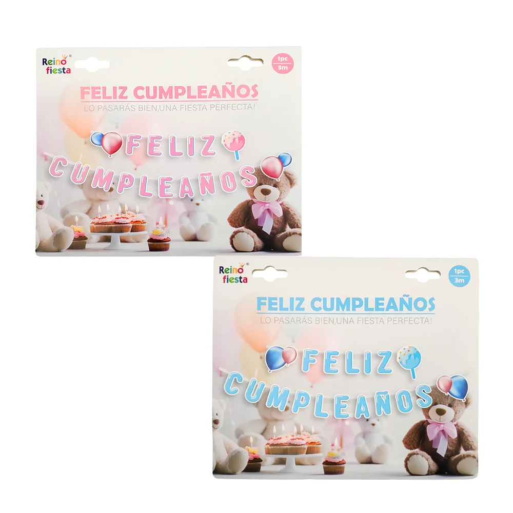 Banderín de feliz cumpleaños con letras de colores, pasteles y globos / 52352
