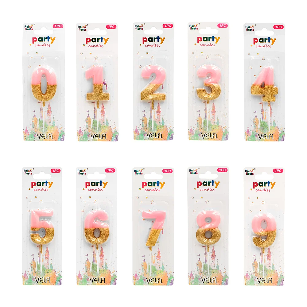1pza Vela para cumpleaños con forma de números con diamantina, modelos varios