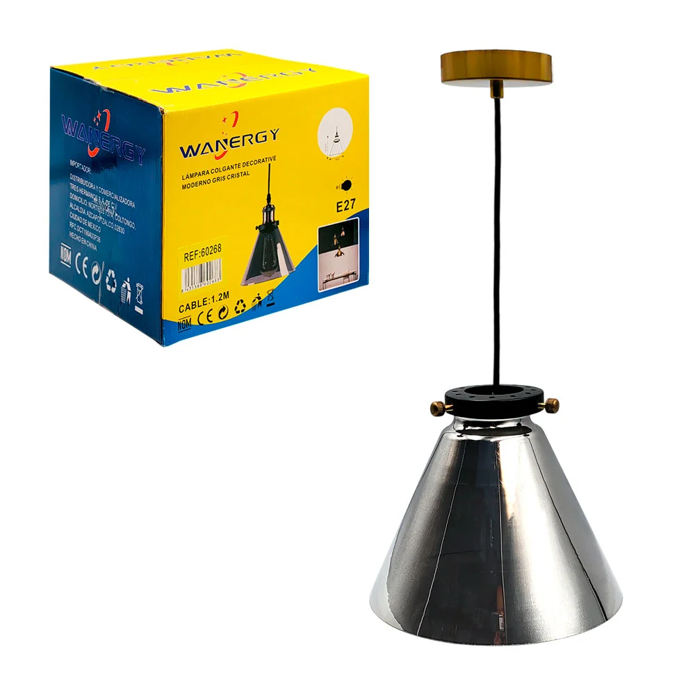 Lámpara colgante wanergy decorativa moderna, gris-cristal, 21x18cm / 60268