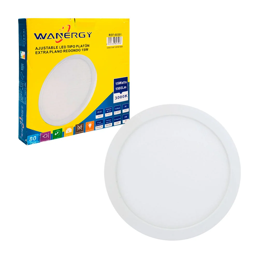 Led tipo plafón wanergy extraplano redondo 15w, 15w / 60391