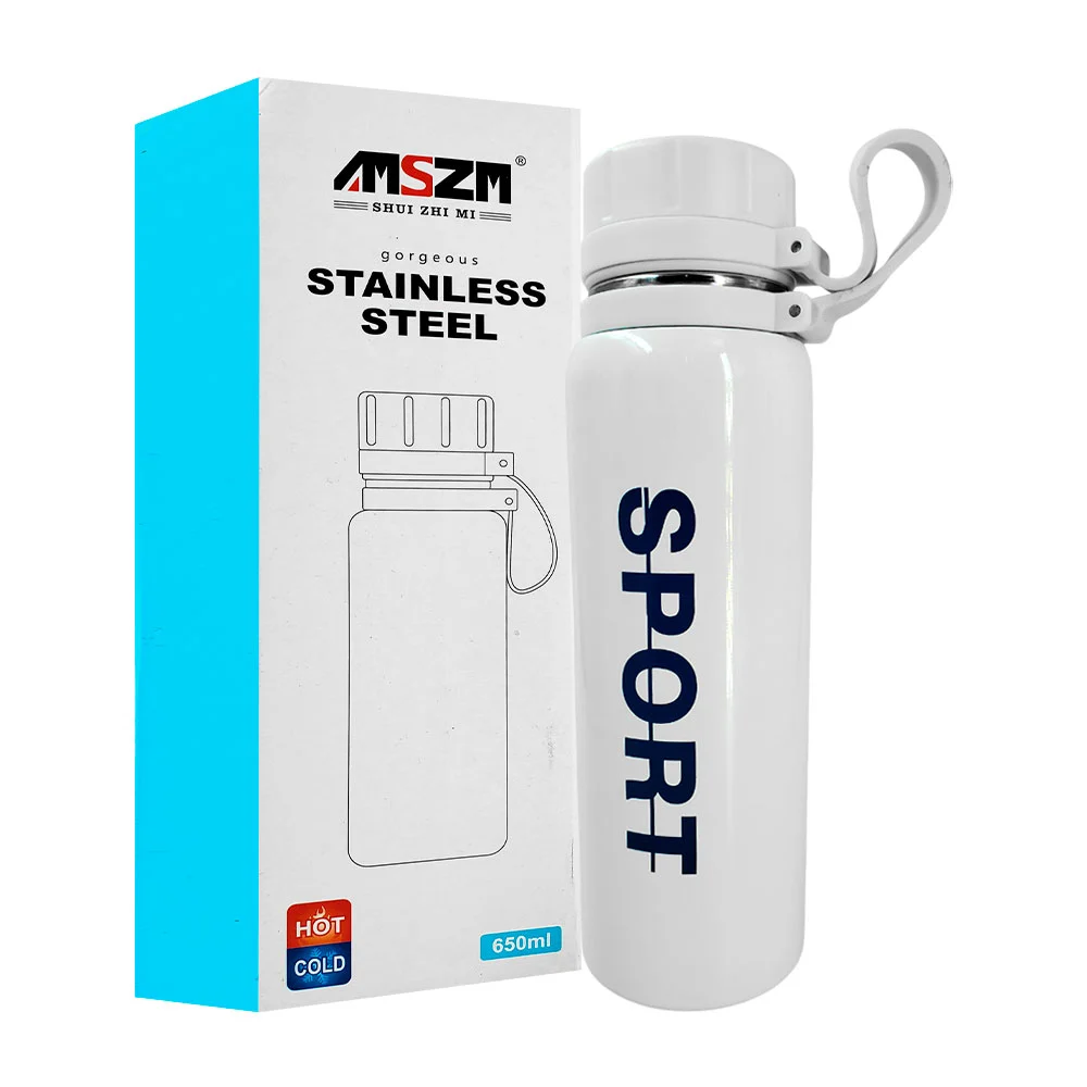 Termo de acero inoxidable con capacidad de 650ml, leyenda sport + asa, variedad