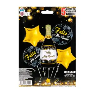 Set decorativo feliz año nuevo con 5pz botella, estrellas y redondos,…
