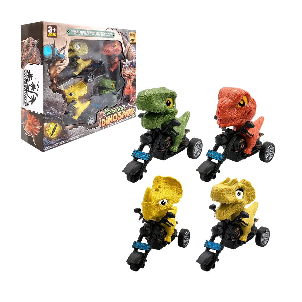 Paquete con 4 motos de fricción con dinosaurios, varios modelos / 666-2
