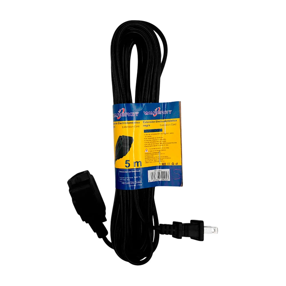 Extensión eléctrica wanergy 5m en color negro 3 tomacorrientes bifásicos / 69025