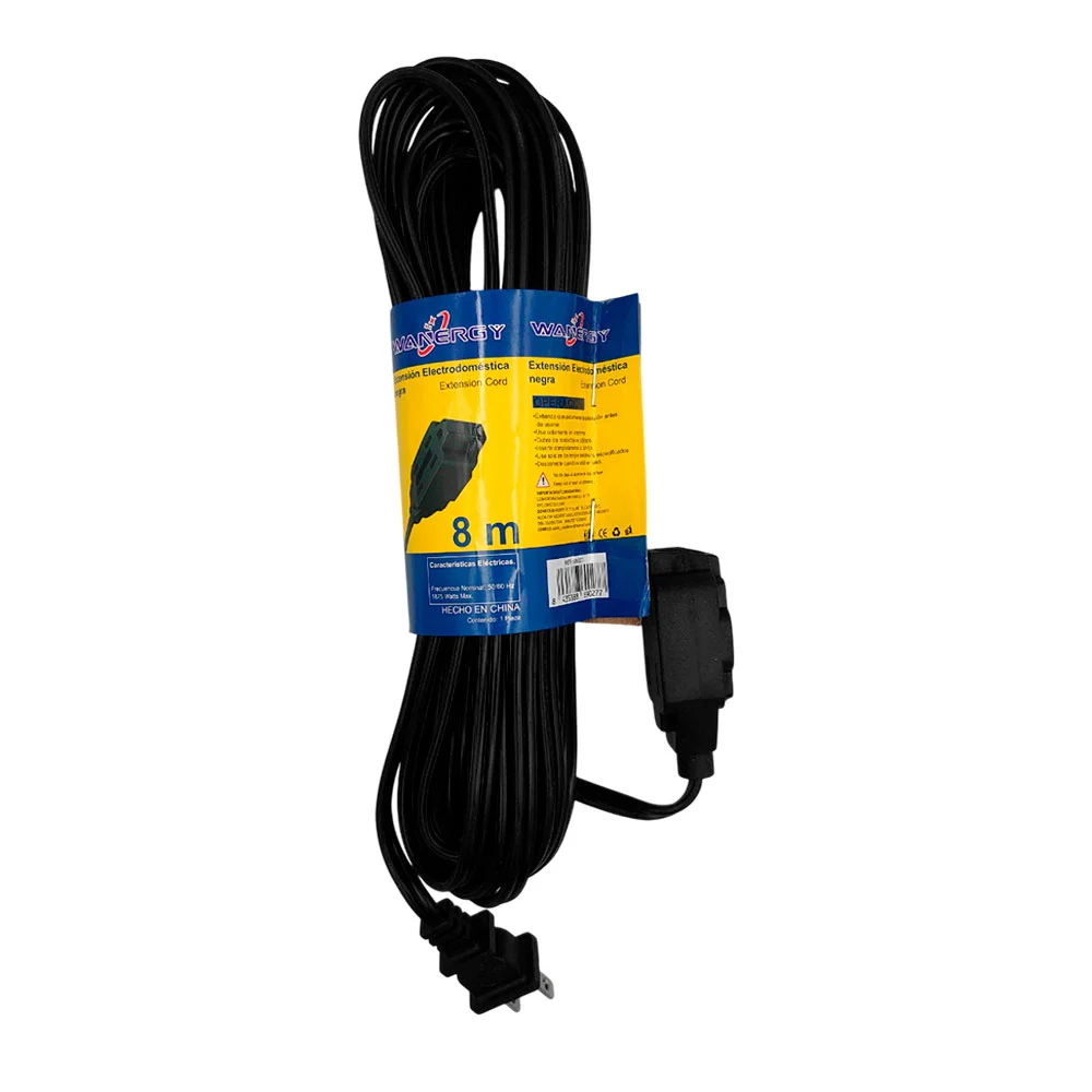 Extensión eléctrica wanergy 8m en color negro 3 tomacorrientes bifásicos / 69027