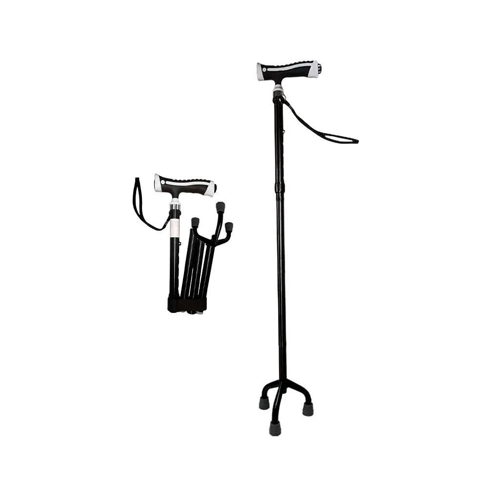 Bastón plegable con base de 3 soportes y mango ergonómico con relieve + linterna