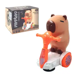 Capibara eléctrico con luz y sonido arriba de un scooter, color surti…