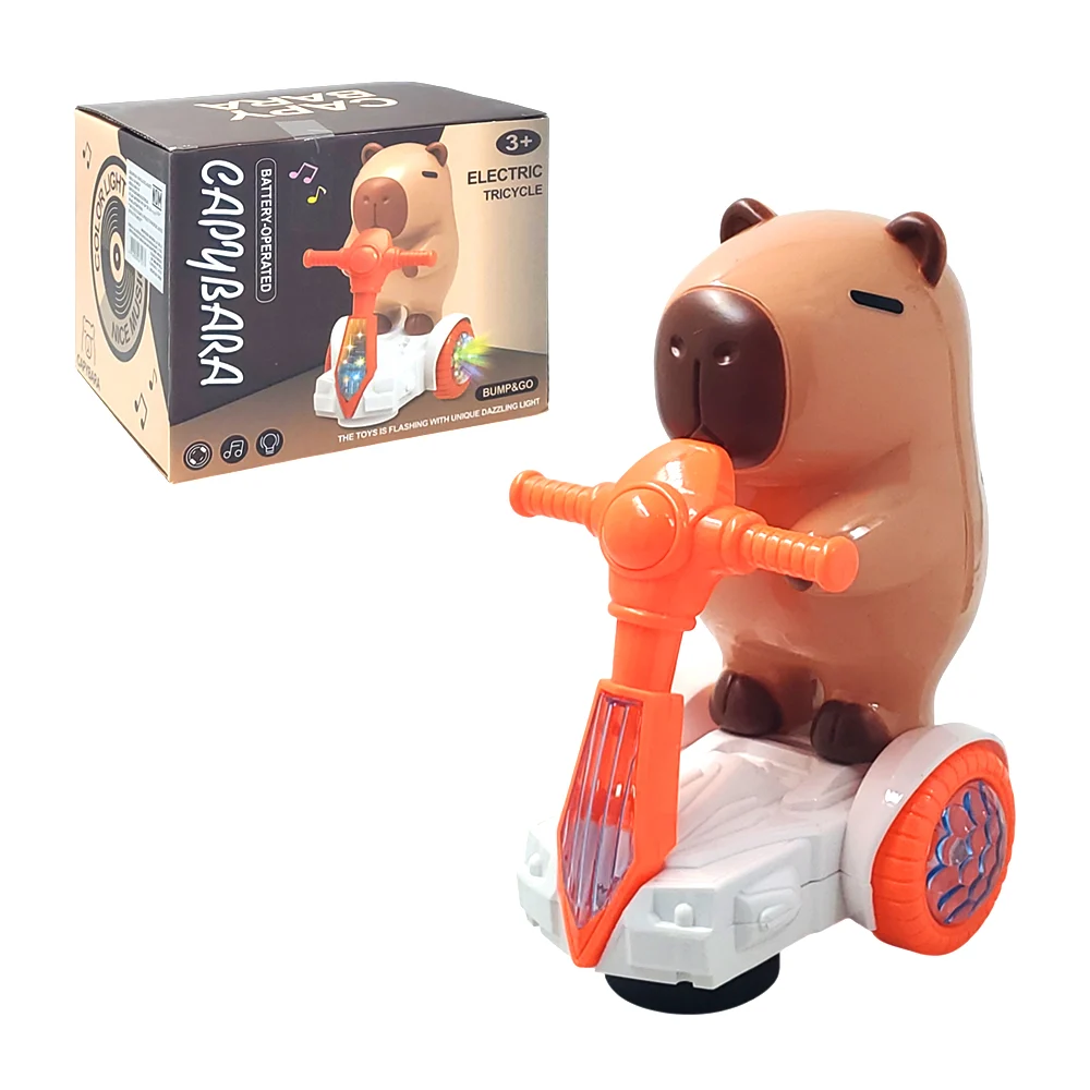 Capibara eléctrico con luz y sonido arriba de un scooter, color surtido