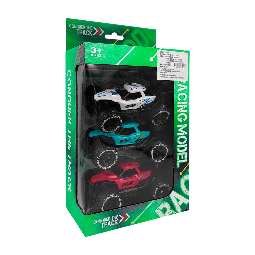 Paquete con 3 vehículos monster de fricción, varios colores / racing model