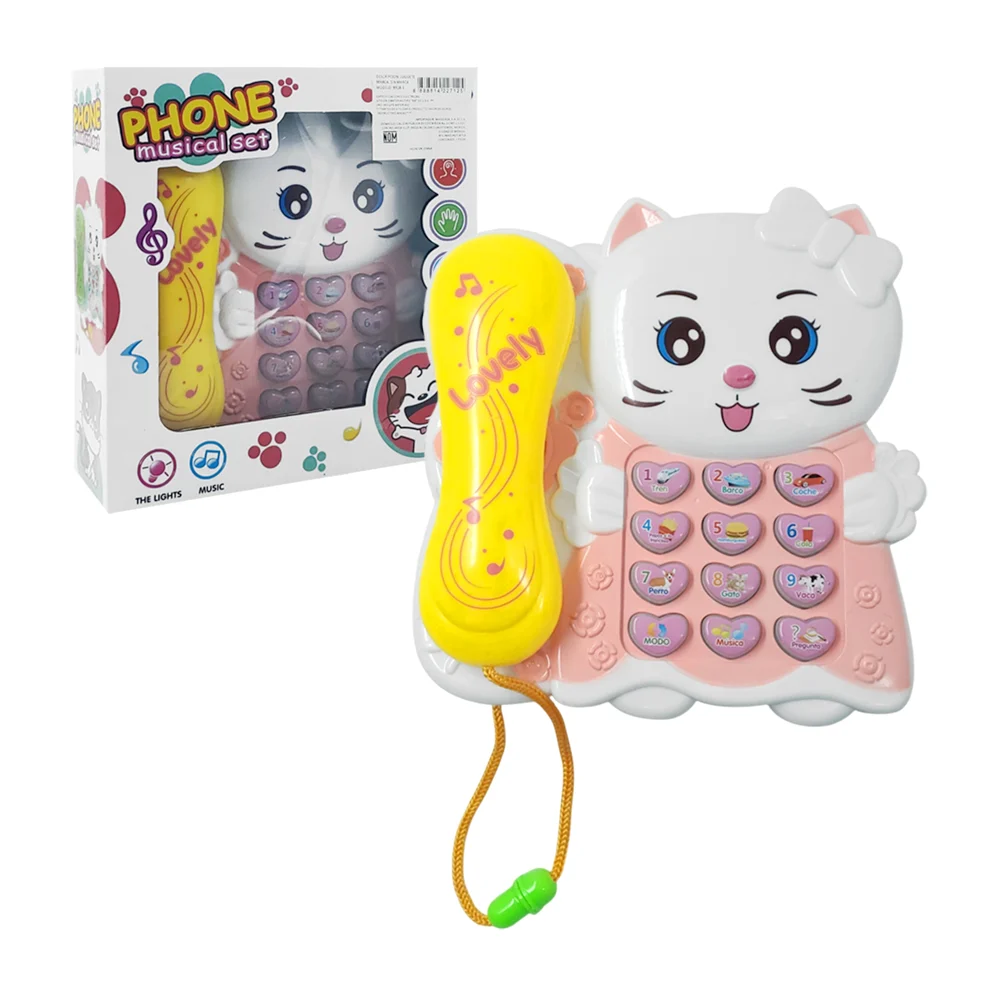 Teléfono infantil con luz y sonido, interactivo en forma de gato, variedad
