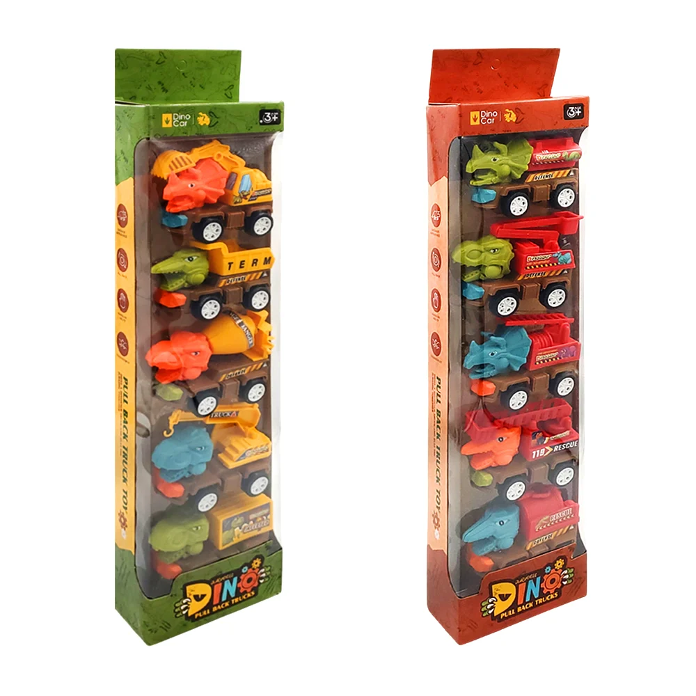 Paquete con 5 carritos dinosaurios de rescate o construcción, modelos surtidos