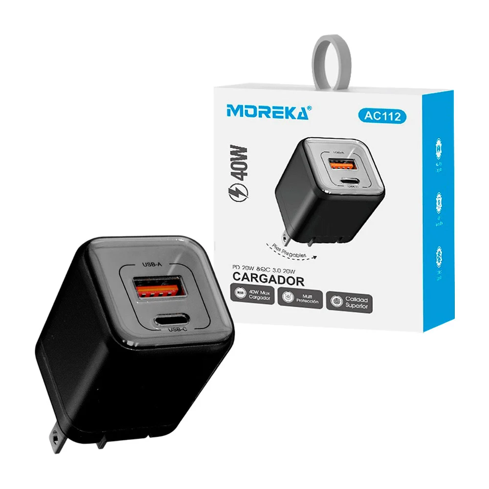 Cubo cargador moreka, carga rápida 40w,...