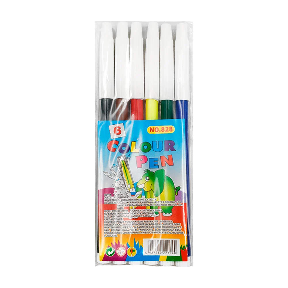 Paquete con 6 plumones delgados colour pen de punta fina / b2104