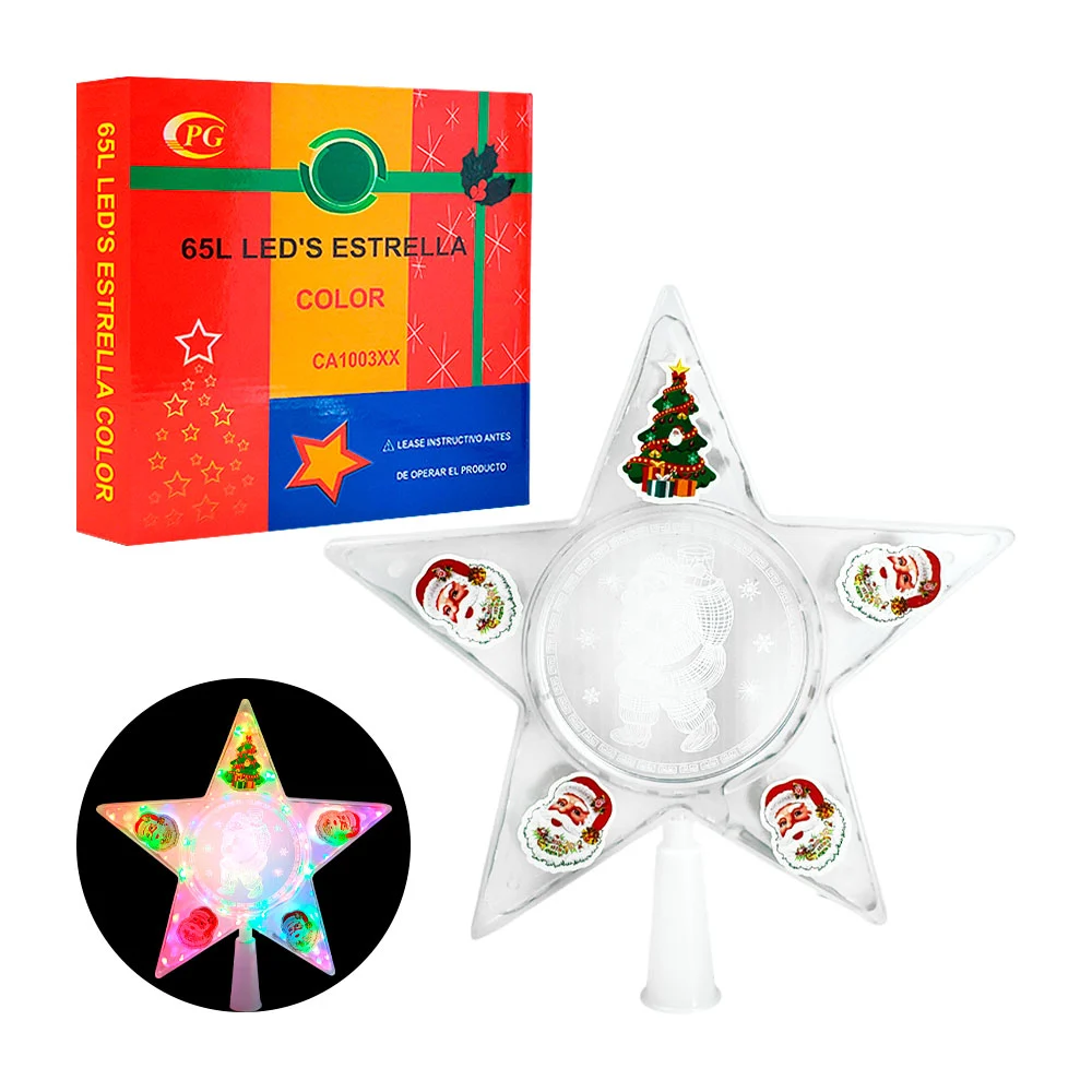 Estrella para árbol, led, con estampado de personajes y figuras navideñas