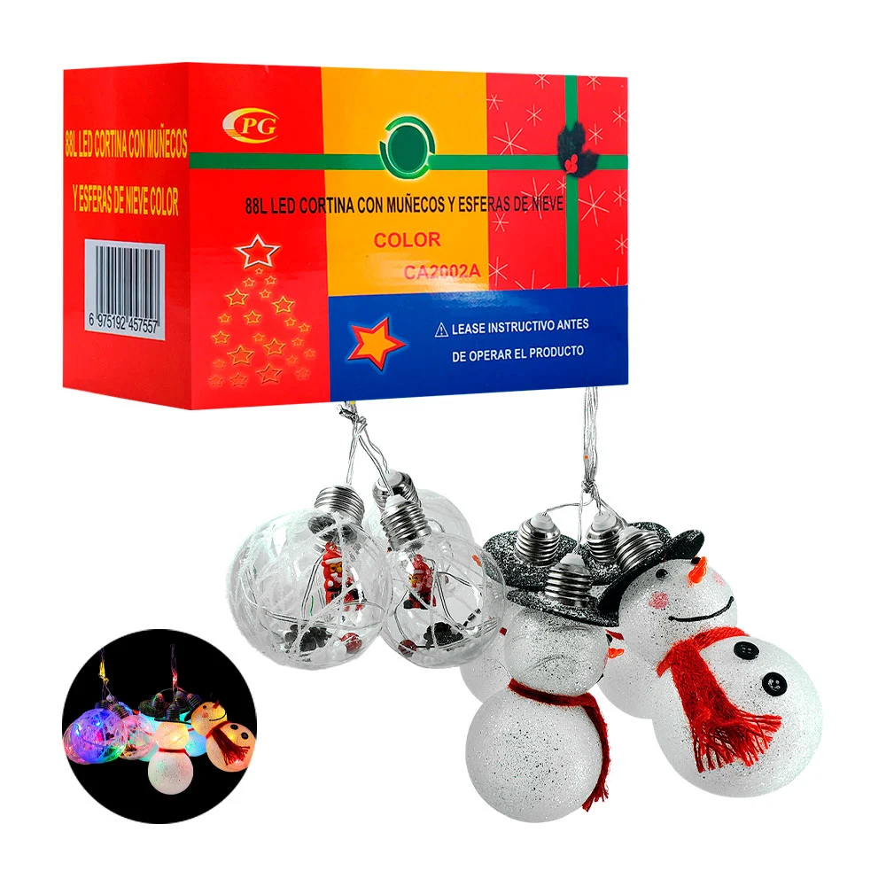 Guirnalda decorativa multicolor navideña, focos con forma de muñeco de nieve