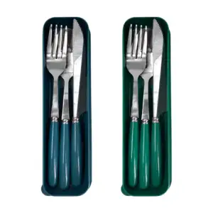 Estuche con cubiertos, tenedor, cuchara y cuchillo con mango de plást…