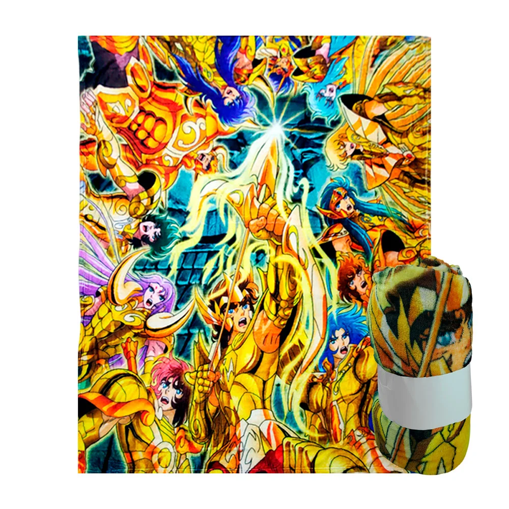 Cobija / cobertor afelpado con estampado de caballeros dorados / saint seiya
