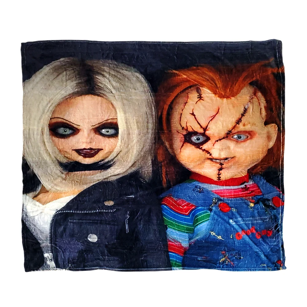 Cobija / cobertor afelpada, con estampado de chucky y tiffany, usos varios