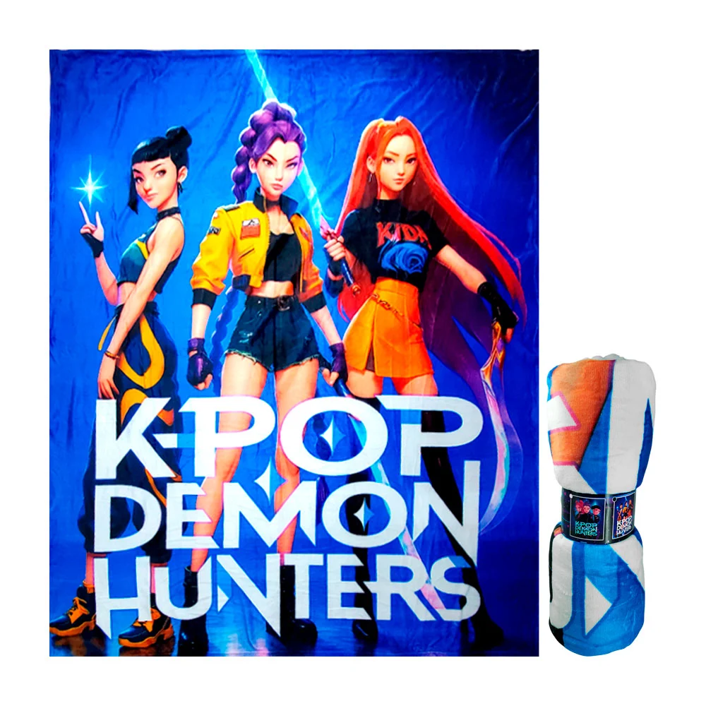 Cobija afelpada con estampado de kpop demon hunters en fondo estilo espacial