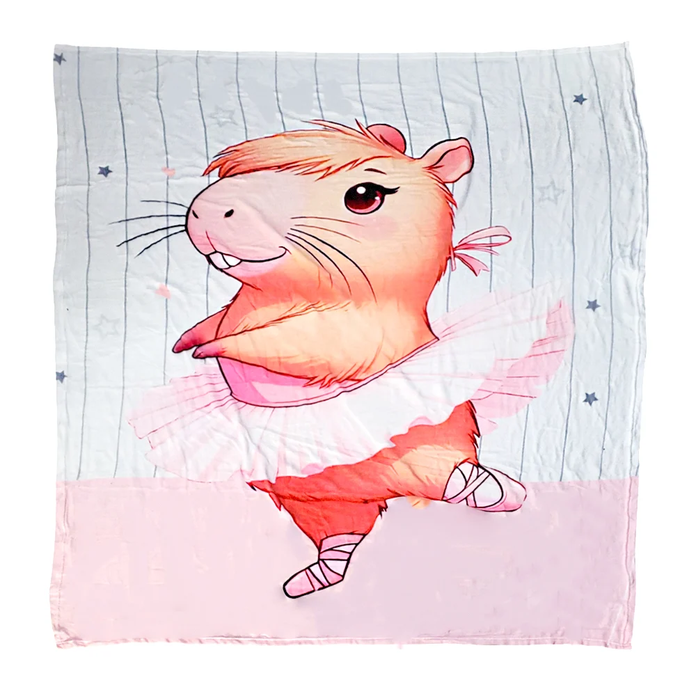 Cobija / cobertor afelpado, estampado de capibara con pelo y tutú de bailarina