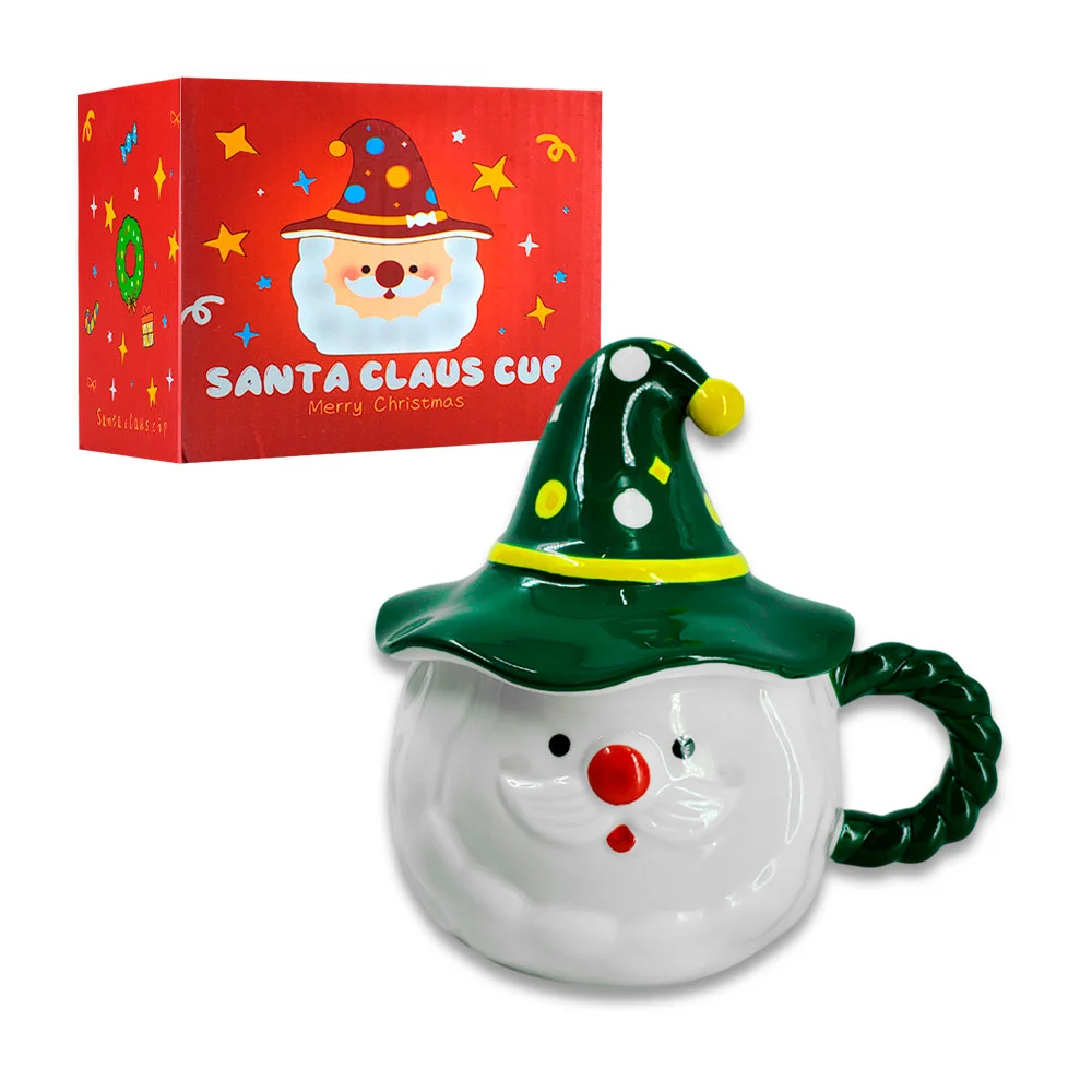Taza de cerámica en forma de santa claus con tapa, variedad de colores / cy548-1